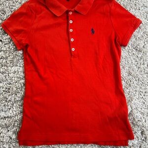 Ralph Lauren Women’s slim fit Red Polo with Navy Pony Embroidery